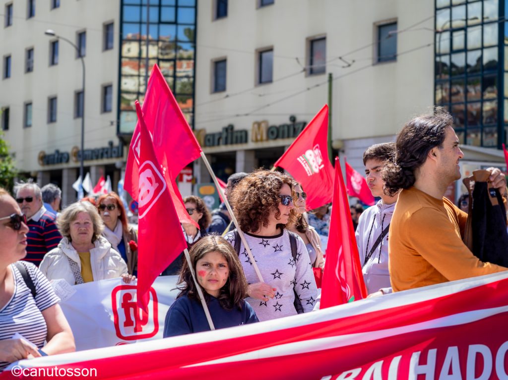 Grupos sindicales en el 1º Maio, Lisboa.